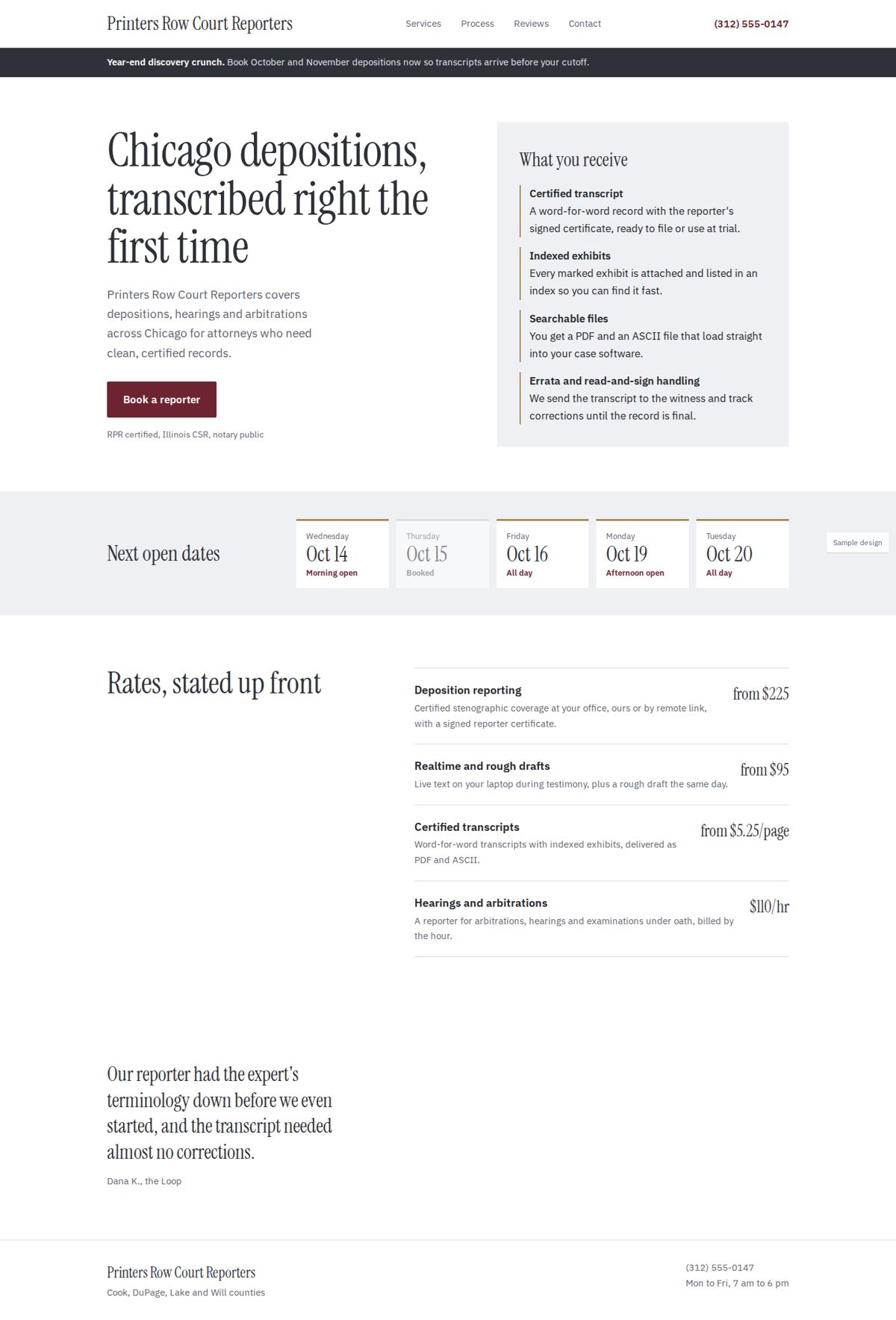 Full page of a sample business website, desktop view